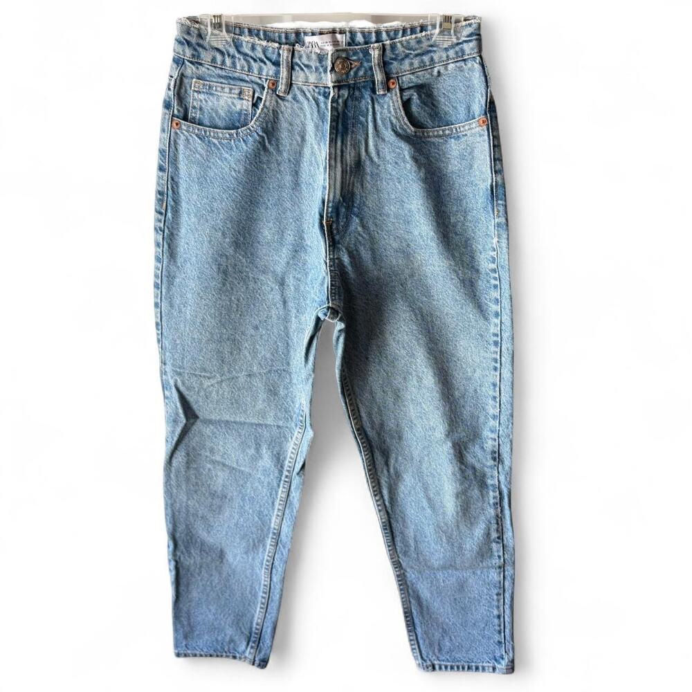 Zara Mom Jeans Womens 4 Straight High Waisted Classic 90s Light‎ Wash Denim